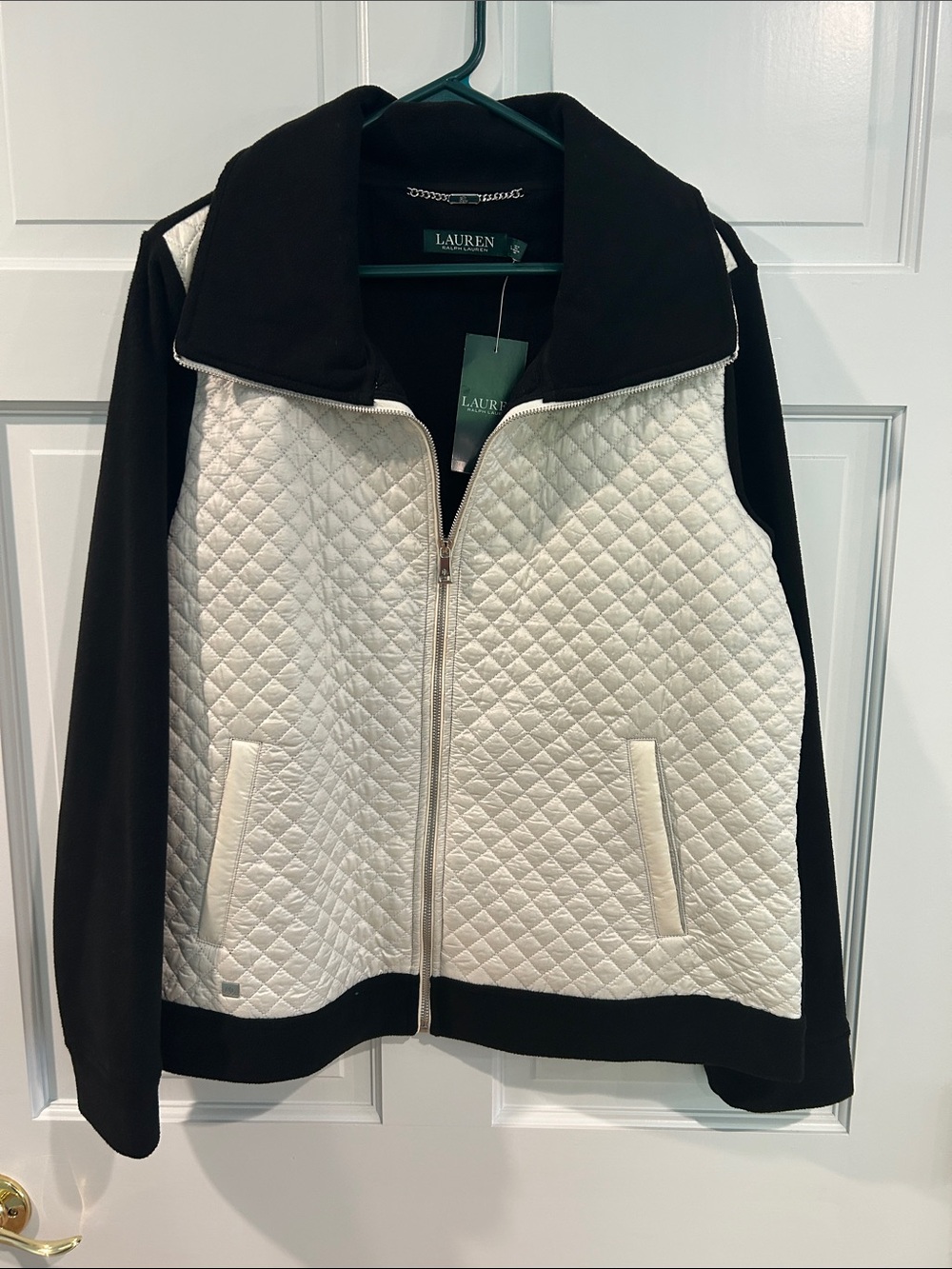 Lauren Ralph Lauren Black and Cream Quilted Bomber Jacket